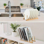 Natural Bamboo Dish & Bowl Storage Rack – Single Tier Floor Organizer