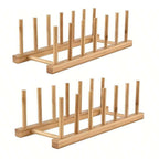 Natural Bamboo Dish & Bowl Storage Rack – Single Tier Floor Organizer