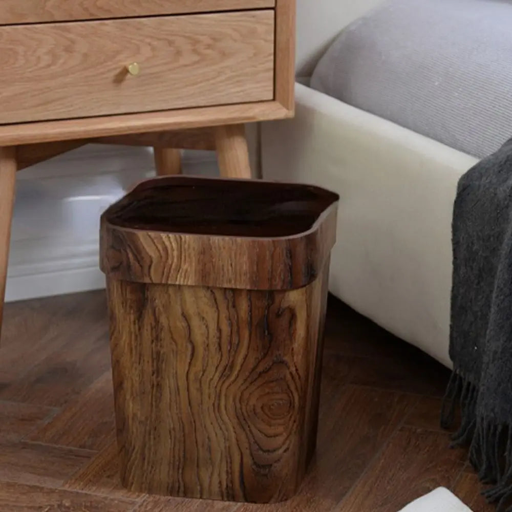 Square Wood Grain Trash Can 12L Plastic Waste Bin for Home, Office & Bathroom