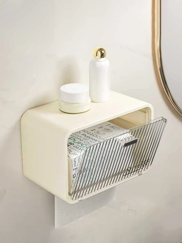 Wall-Mounted Transparent Waterproof Tissue Box Toilet & Bathroom Roll Paper Organizer