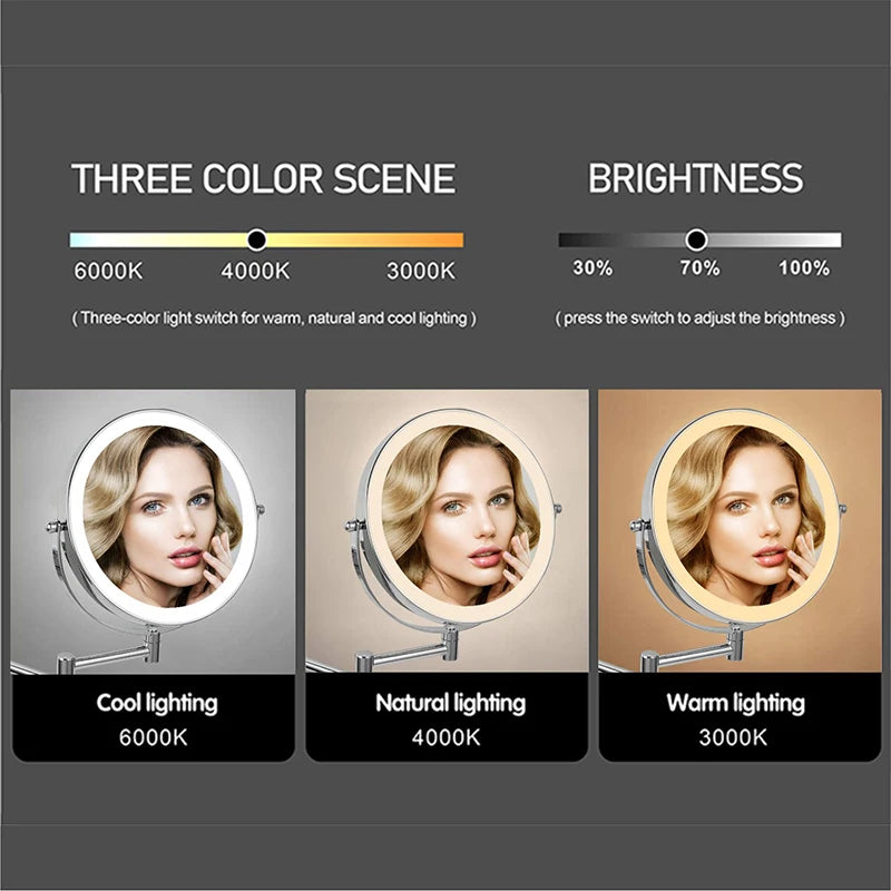 8 Inch Wall Mounted Makeup Mirror with USB Charging and 10X Magnification