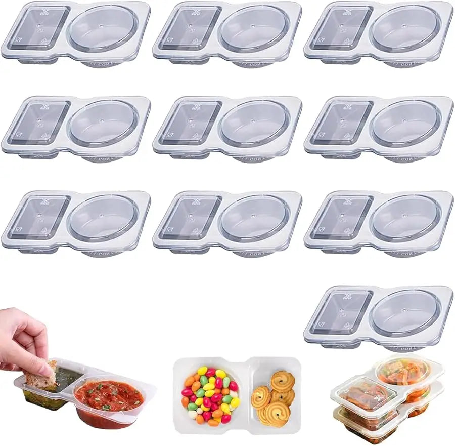Reusable Double Compartment Snack & Condiment Container – Leak-Proof Plastic Storage Box