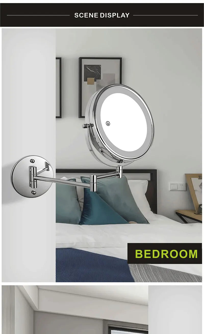 8 Inch Wall Mounted Makeup Mirror with USB Charging and 10X Magnification