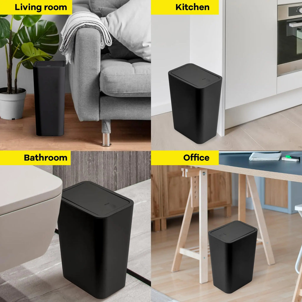 Bathroom Trash Can 10L – Small Plastic Garbage Bin with Press Lid for Toilet, Bedroom & Living Room