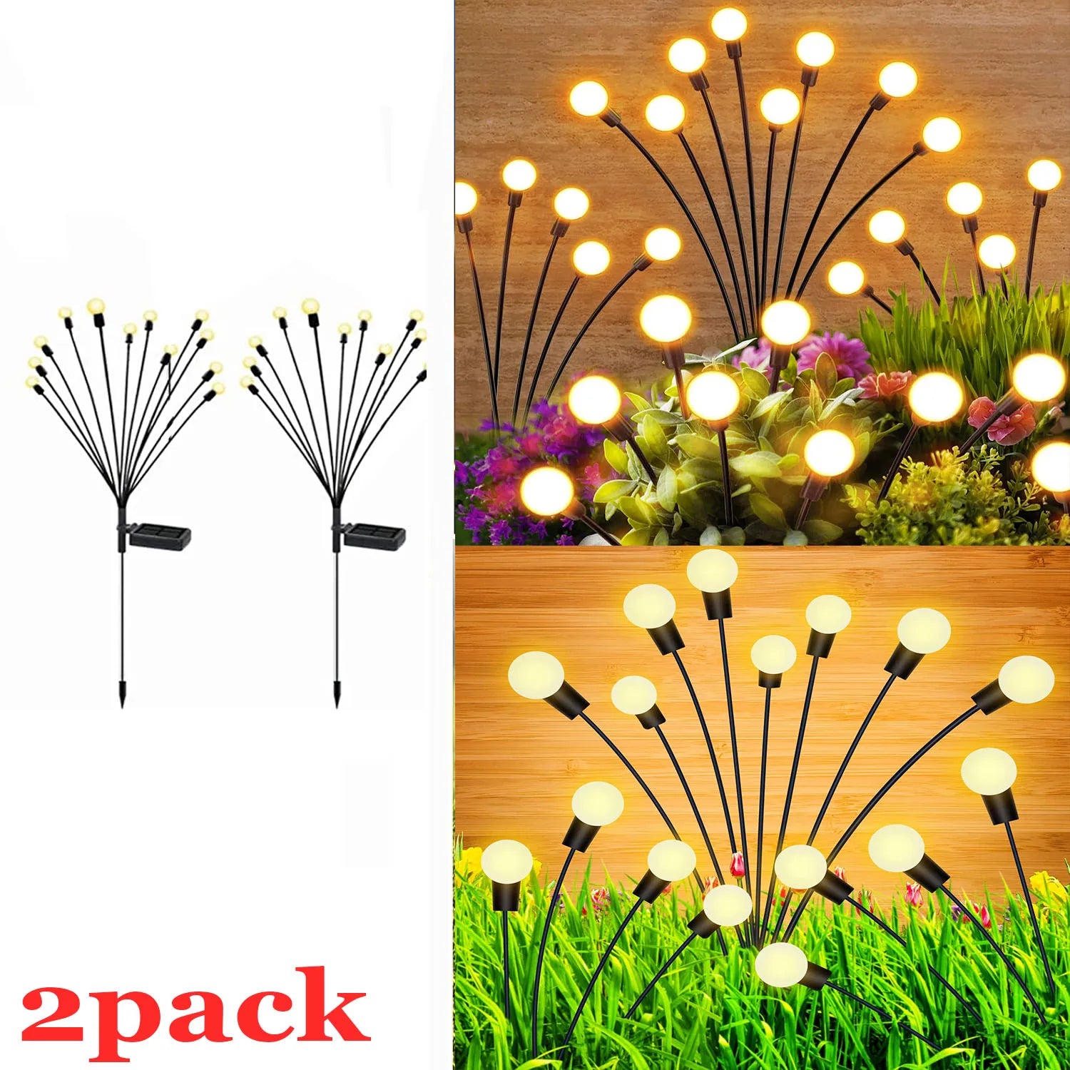 Solar Garden Stake Lights IP66 Waterproof RGB Warm