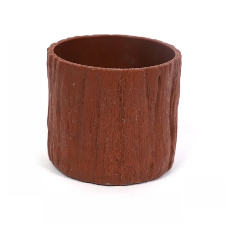 Mini Plastic Flower Pots Imitating Tree Bark