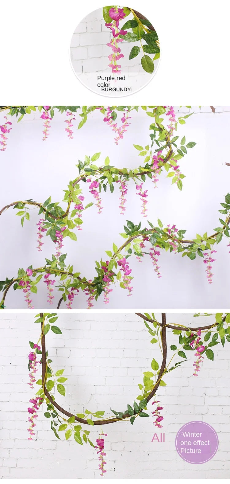 Artificial Wisteria Rattan Strings Indoor & Outdoor Bridal Shower Decor