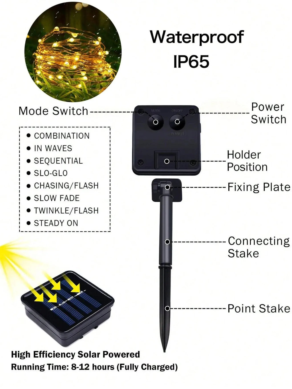 Solar LED Holiday Light IP65 Waterproof Battery-Included Modern Style