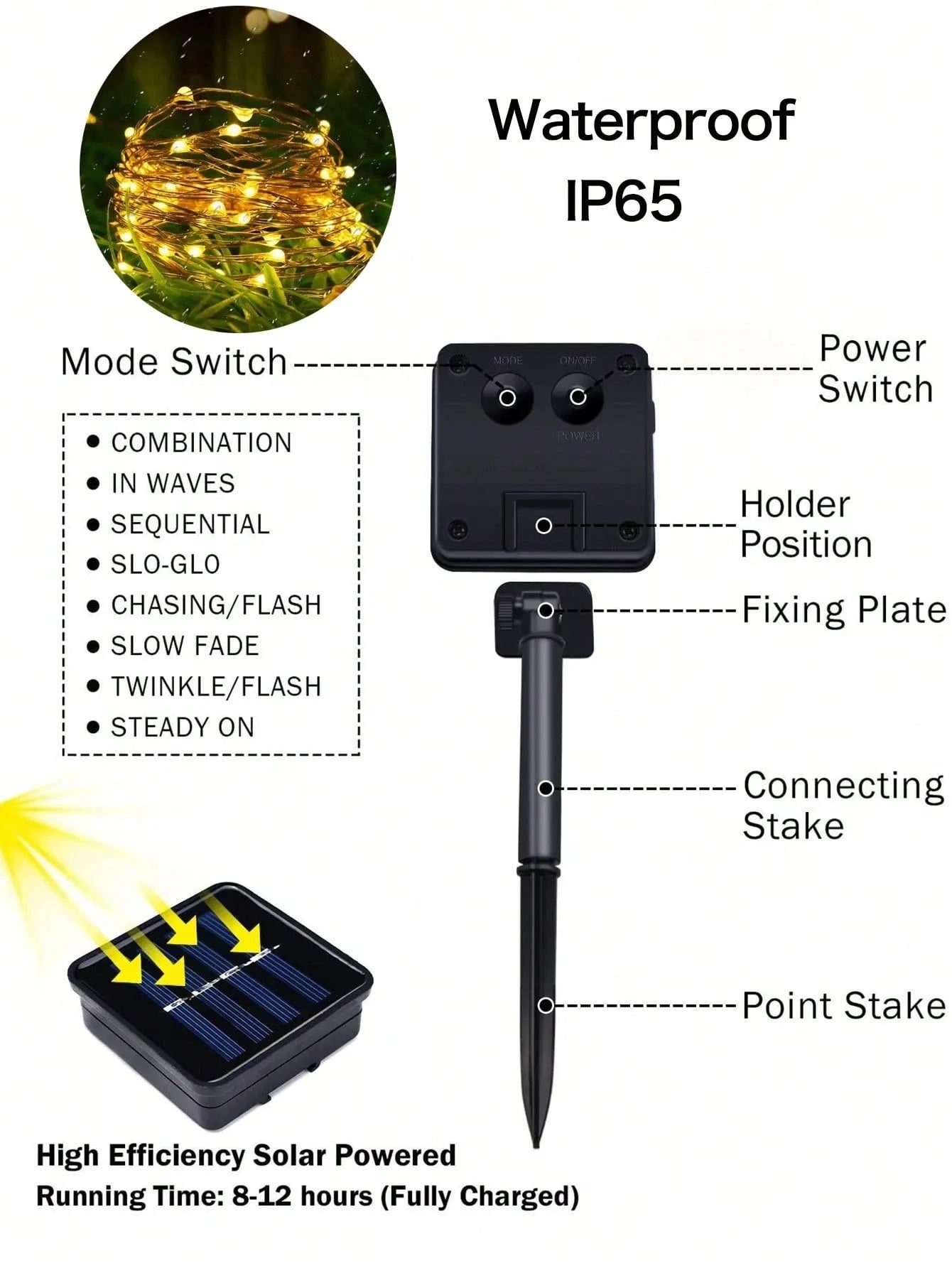 Solar LED Holiday Light IP65 Waterproof Battery-Included Modern Style