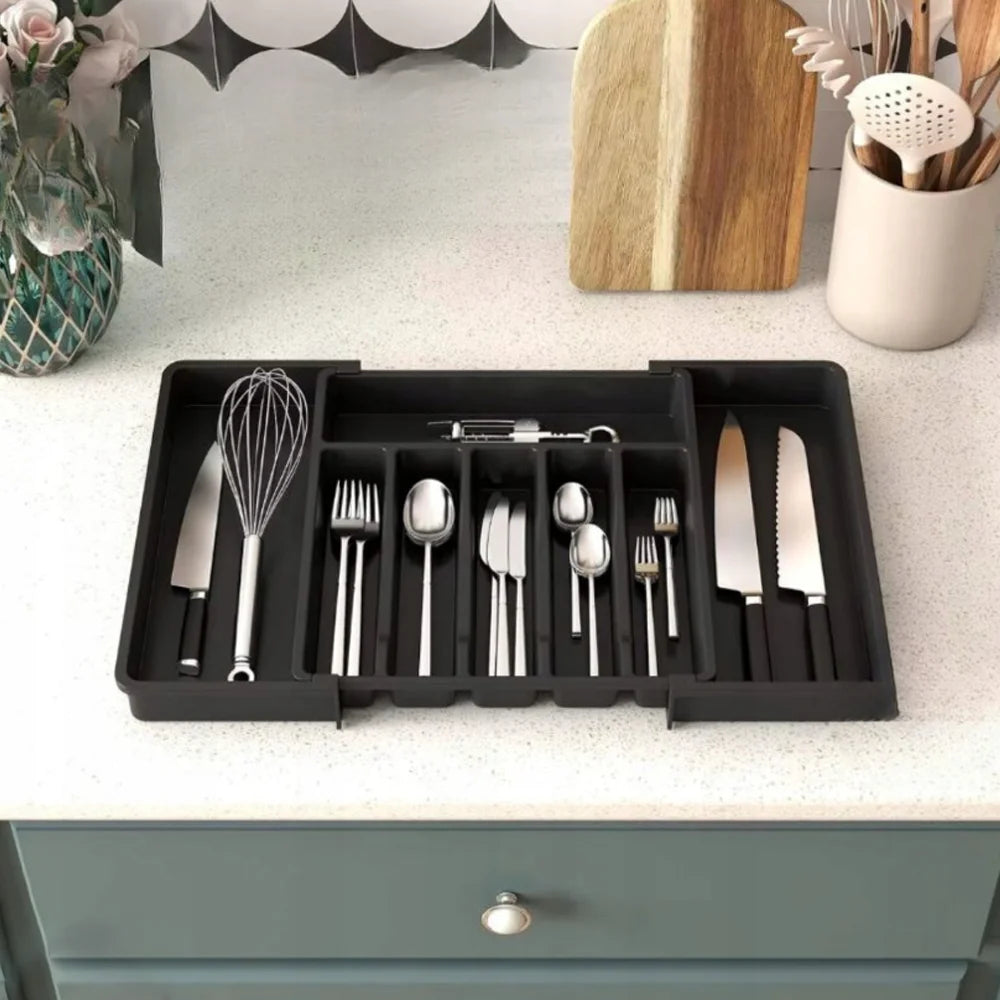 Adjustable Expandable Cutlery Tray – Plastic Drawer Organizer for Spoons, Forks & Knives