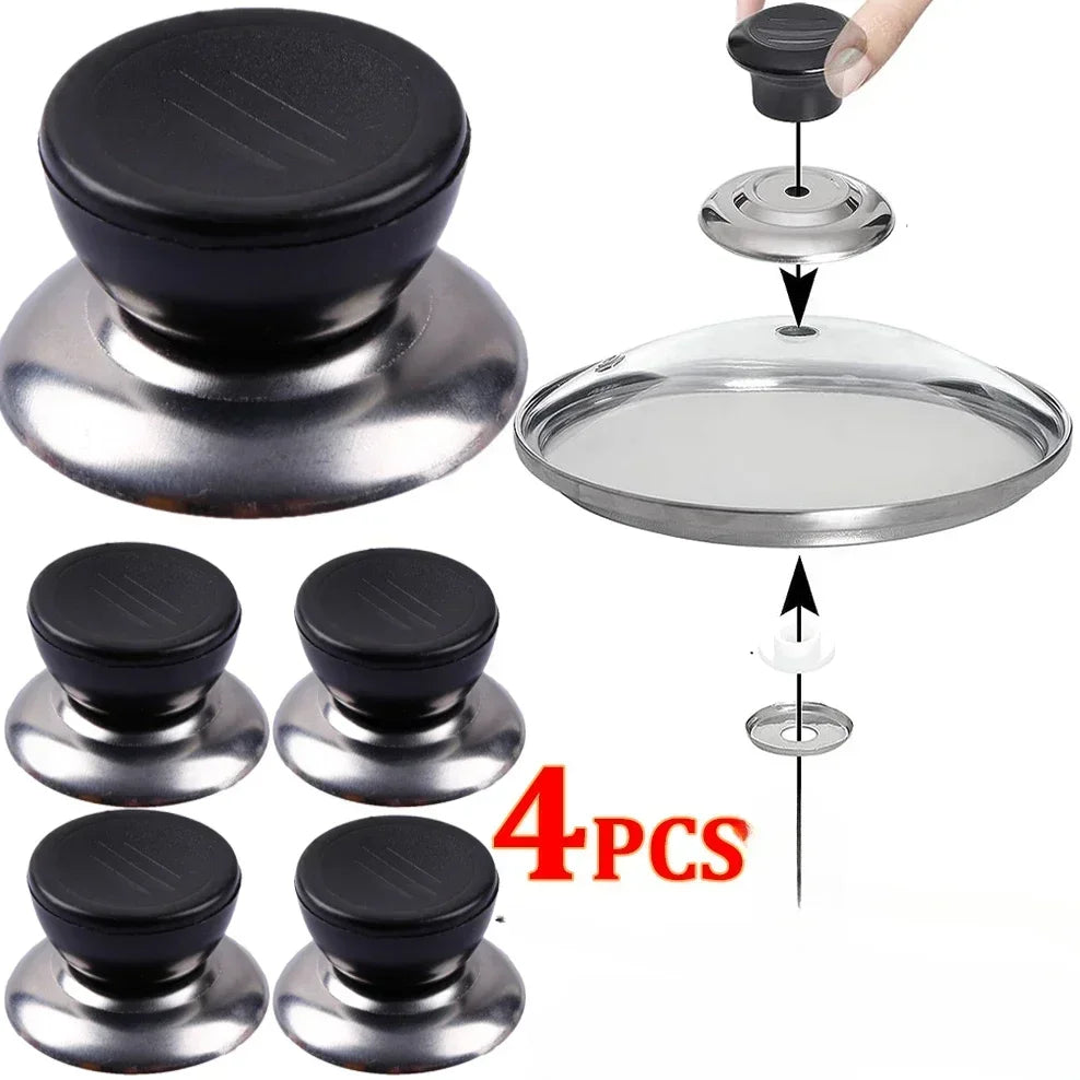 Universal Pot Lid Handle Knobs – Black & Silver, 5.5×3 cm