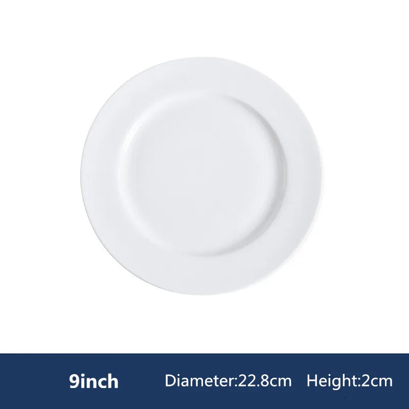 Round Ceramic Plate – Solid Porcelain Tableware for Home & Hotel
