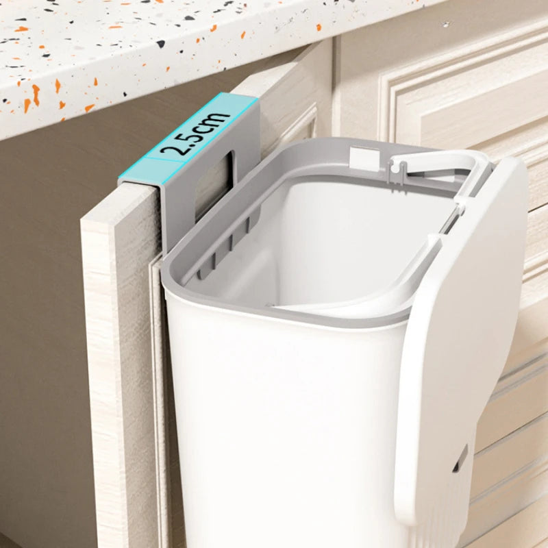 9L Wall-Mounted Trash Can with Lid, Kitchen & Bathroom Hanging Storage Bin, Smart Cabinet Garbage Holder