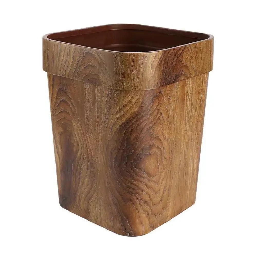 Square Wood Grain Trash Can 12L Plastic Waste Bin for Home, Office & Bathroom