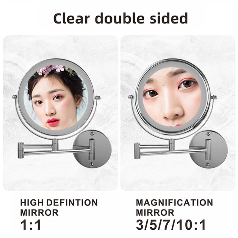 8 Inch Wall Mounted Makeup Mirror with USB Charging and 10X Magnification
