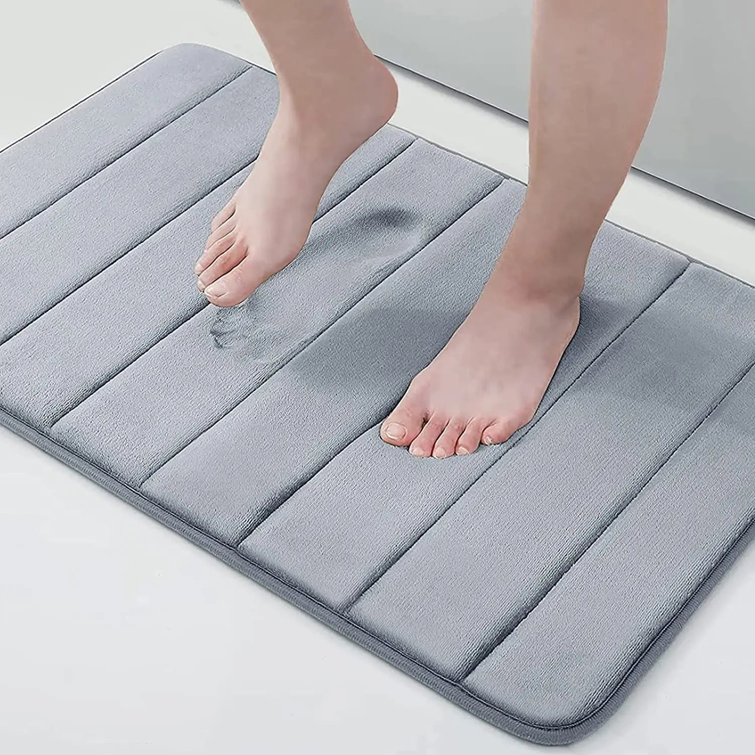 Memory Sponge Stripe Bathroom Mat Non-Slip Absorbent Machine Washable Floor Rug