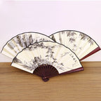 Silk & Bamboo Folding Fan Retro Decorative Handheld Fan 27x48cm