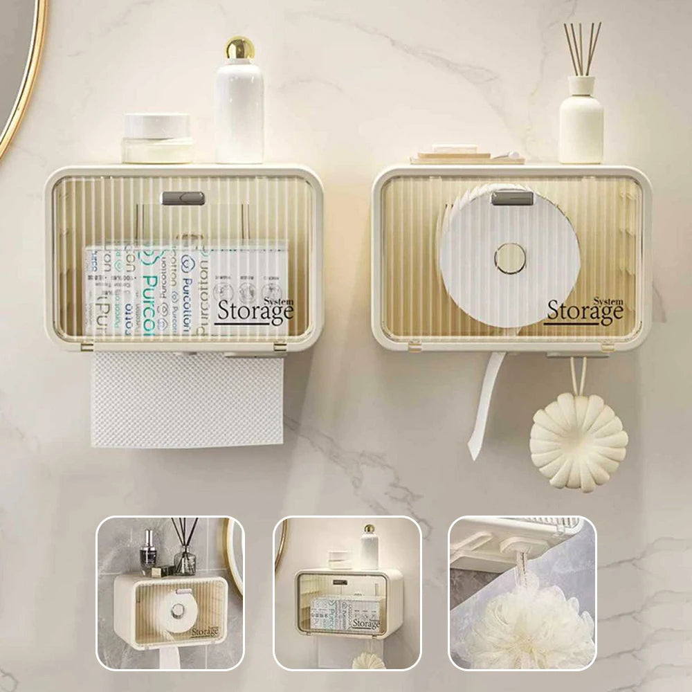 Wall-Mounted Transparent Waterproof Tissue Box Toilet & Bathroom Roll Paper Organizer