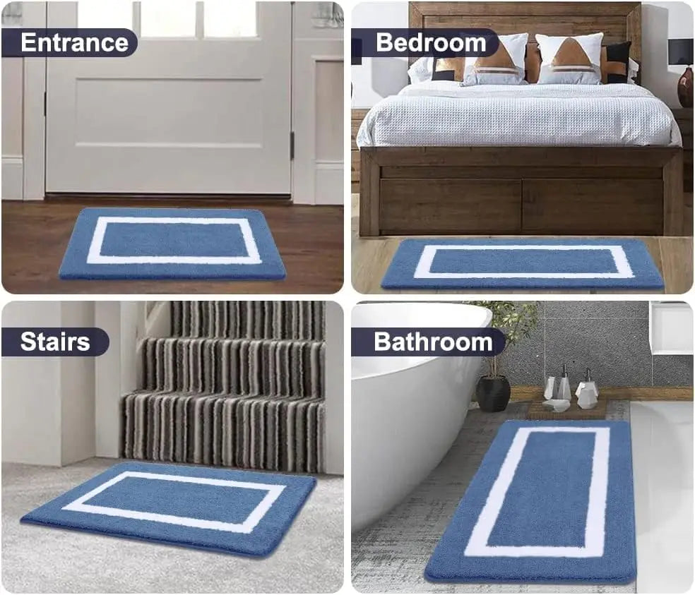 Absorbent Microfiber Bath Mat, Soft Plush Non-Slip Bathroom Rug, Thick Floor Mat for Shower, Toilet & Bedroom