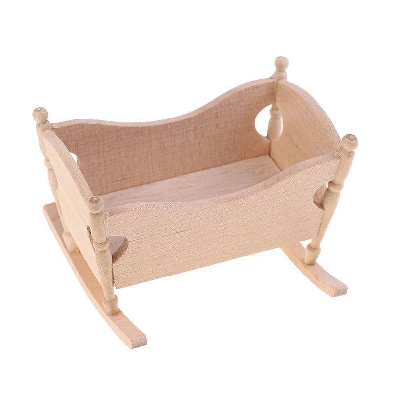 1:12 Dollhouse Wooden Cradle Miniature Furniture Accessory Log Color