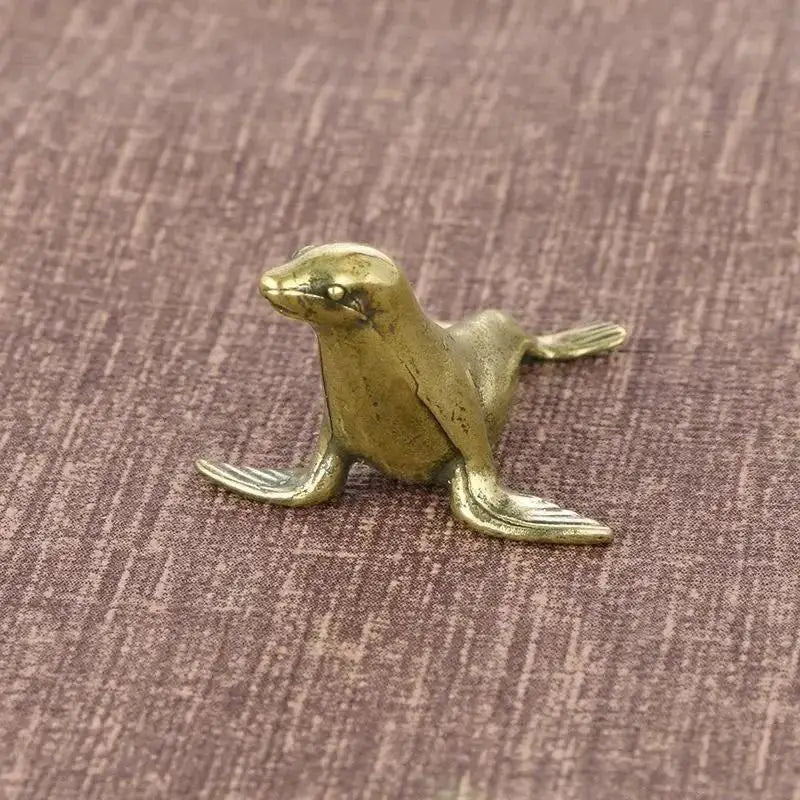 Vintage Brass Seal Ornament Small Decorative Desk Sculpture Home Craft