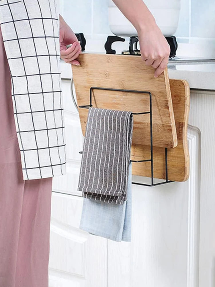 Metal Kitchen Cutting Board & Lid Organizer – Wall-Mounted Rack