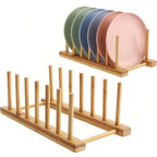 Natural Bamboo Dish & Bowl Storage Rack – Single Tier Floor Organizer