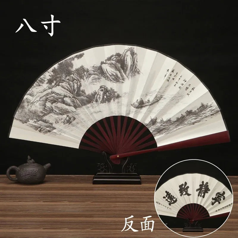 Silk & Bamboo Folding Fan Retro Decorative Handheld Fan 27x48cm