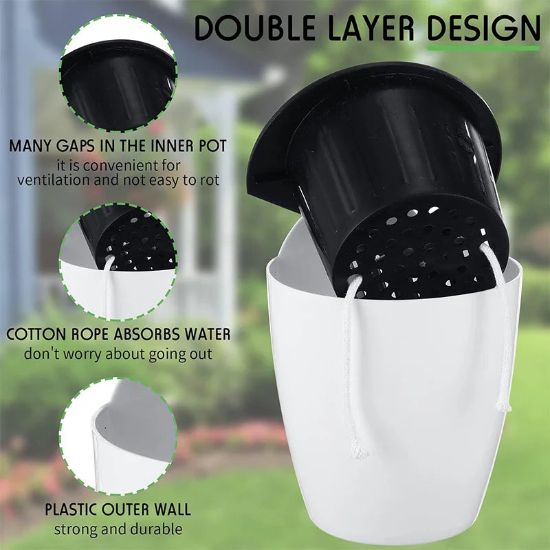 5-Pack Self-Watering Hanging Flower Pots with Rope