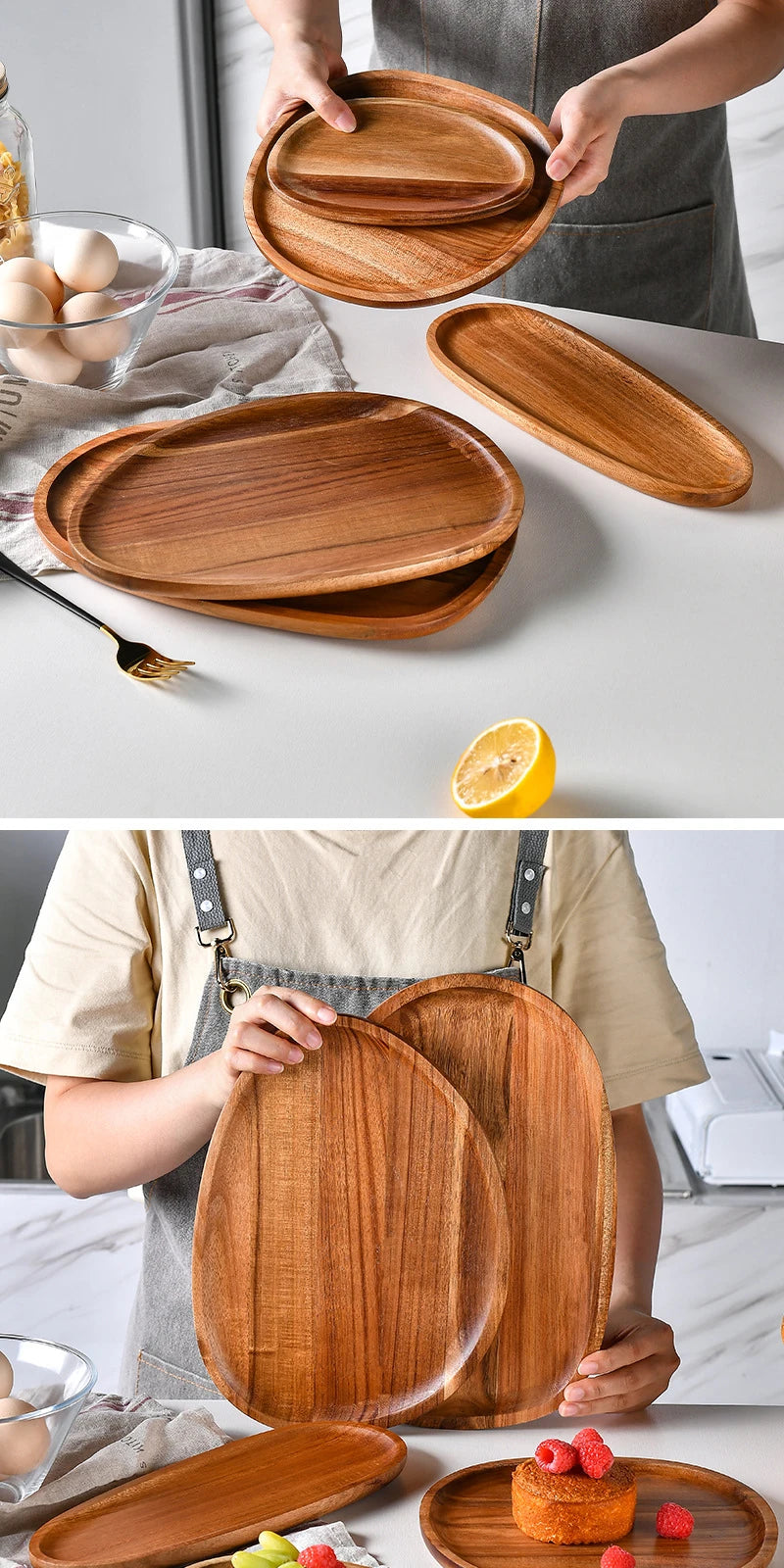 Round Wooden Serving Tray – Natural Wood Craft