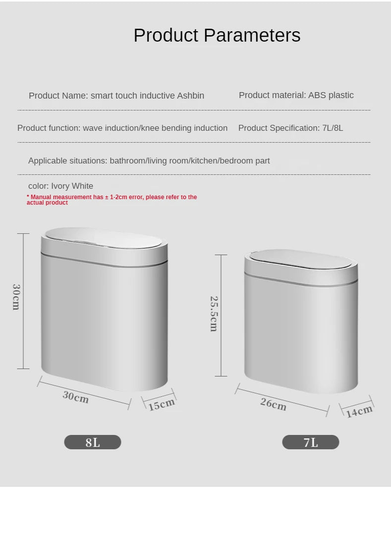 7L Smart Sensor Trash Can Automatic Touchless Household Kitchen & Bathroom Waterproof Bin
