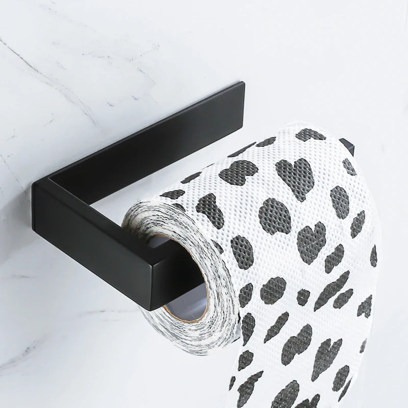 Black Self-Adhesive Toilet Paper Holder Stainless Steel Wall Mount Tissue Roll Rack