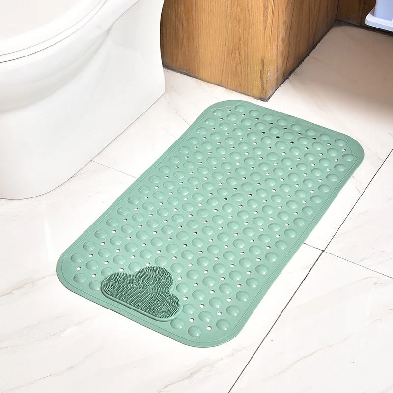 PVC Non-Slip Shower Mat with Suction Cups – Drain Holes Bathtub Rug