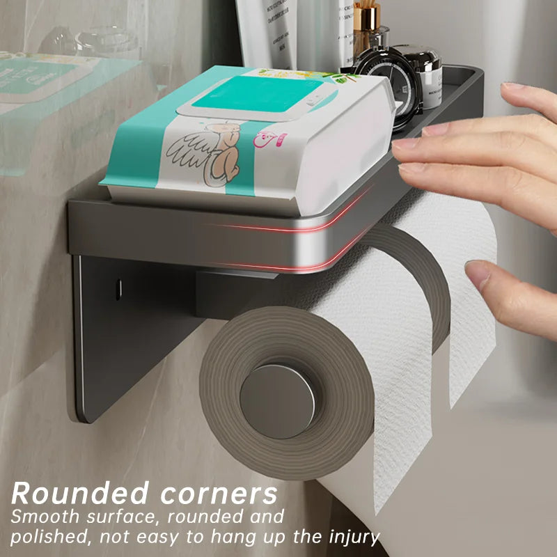 Aluminum Toilet Paper Holder Wall Mount with Shelf & Phone Stand
