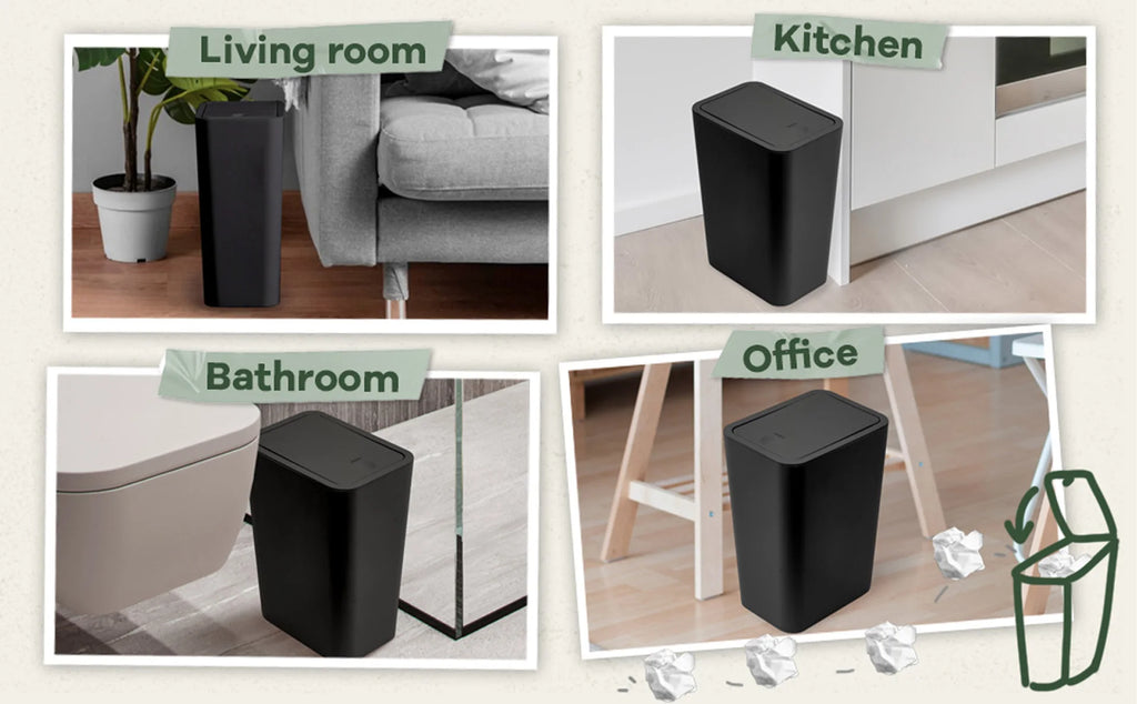 Bathroom Trash Can 10L – Small Plastic Garbage Bin with Press Lid for Toilet, Bedroom & Living Room