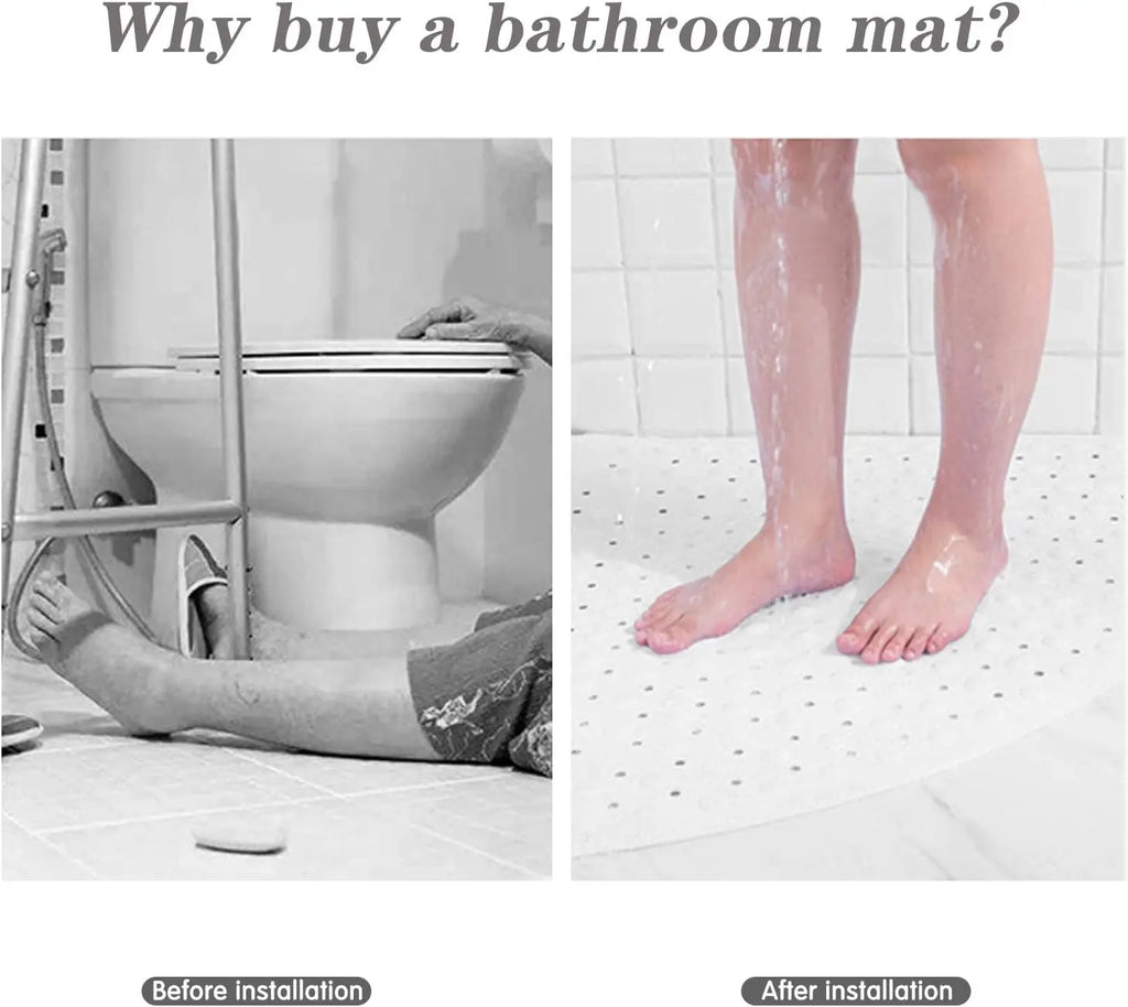 Non-Slip Corner Shower Mat 54x54cm – Rubber Suction Cup Bath Mat with Drain Holes & Massage Foot Surface