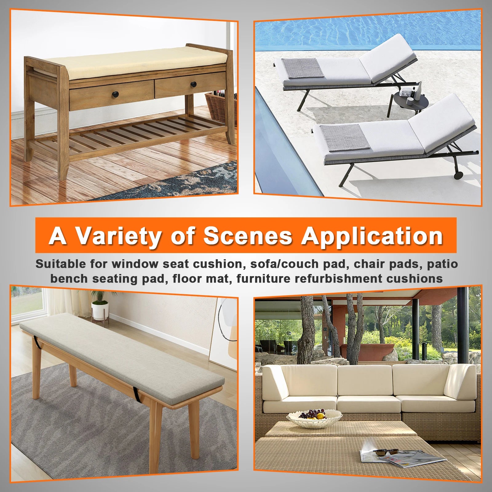 Custom Size Bench Cushion – Removable, Washable Seat Pad for Home Furniture
