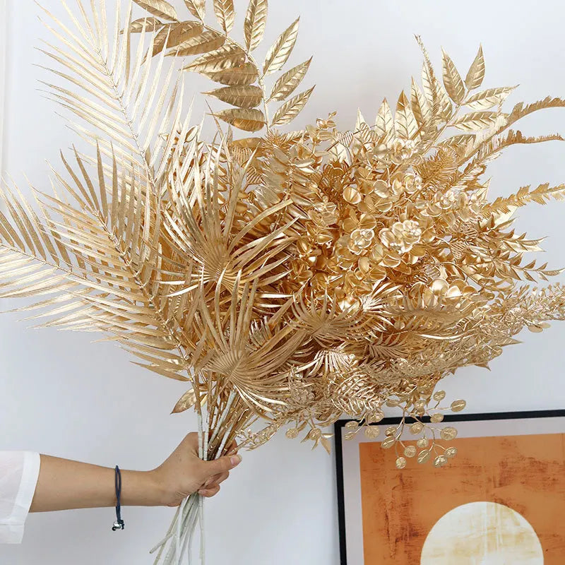 95cm Gold Artificial Eucalyptus & Ginkgo Leaf Plant Decor