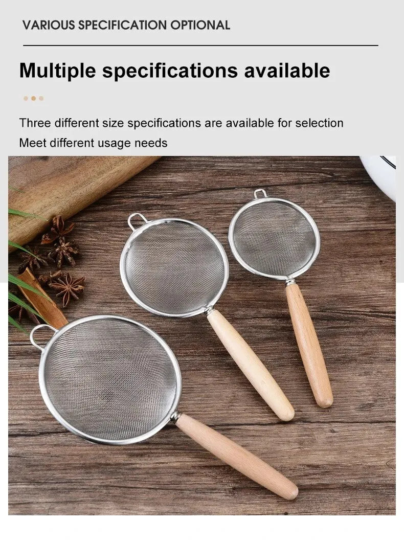 304 Stainless Steel Mesh Filter Spoon with Wooden Handle