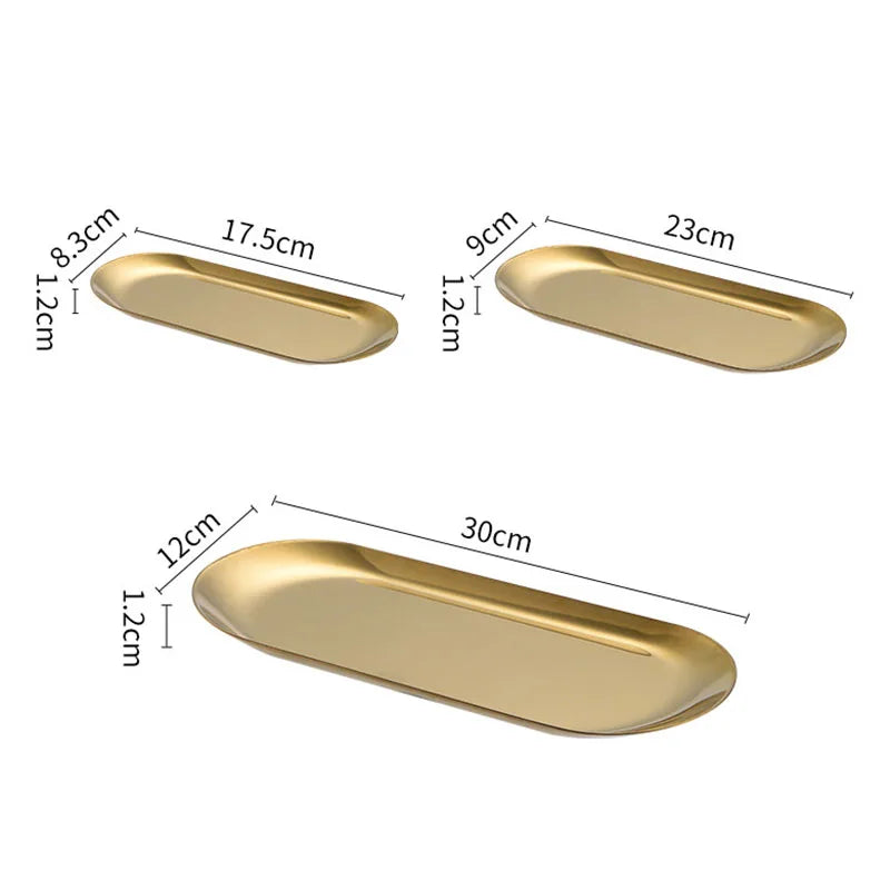 Oval Stainless Steel Dining & Dessert Plate – Gold & Silver Snack Tray
