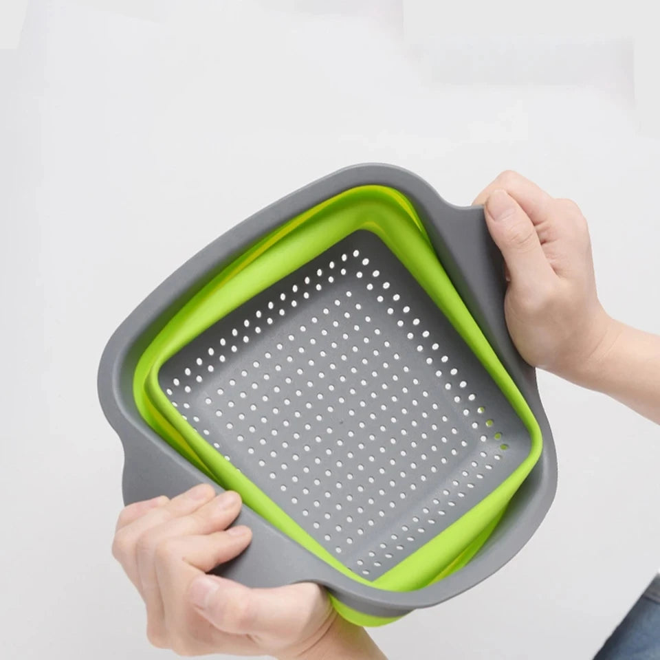 2PCS Silicone Folding Drain Basket – Square & Round Kitchen Strainer