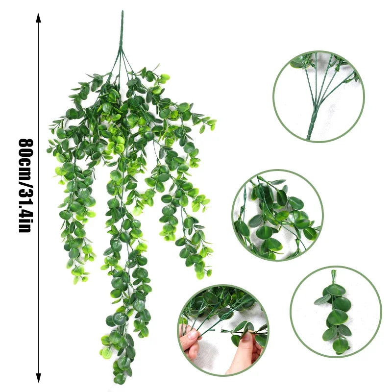3pcs Artificial Hanging Eucalyptus Plants 80cm Indoor & Outdoor Decor