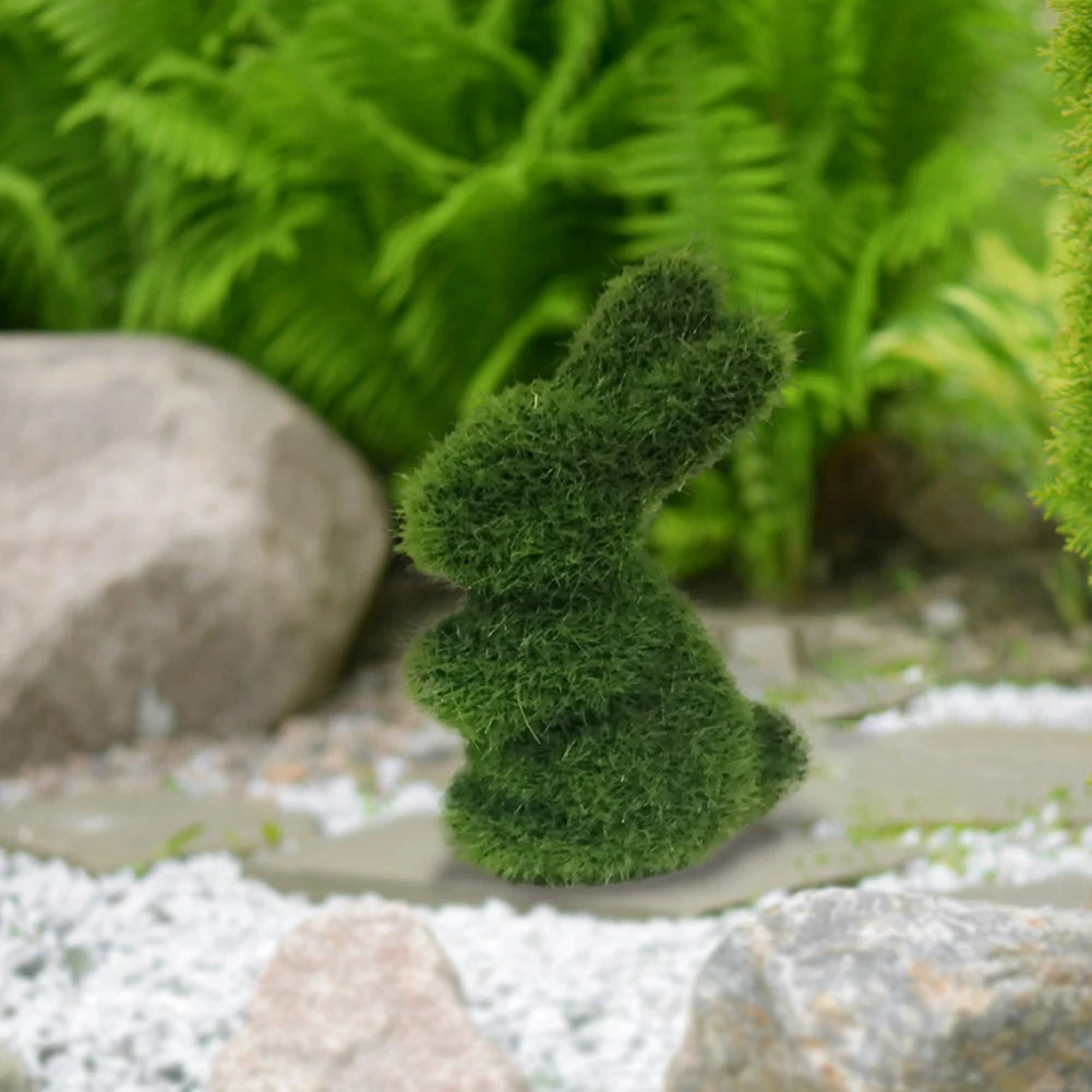 Artificial Moss Easter Bunny Figurine – Cute Foam Flocking Decoration