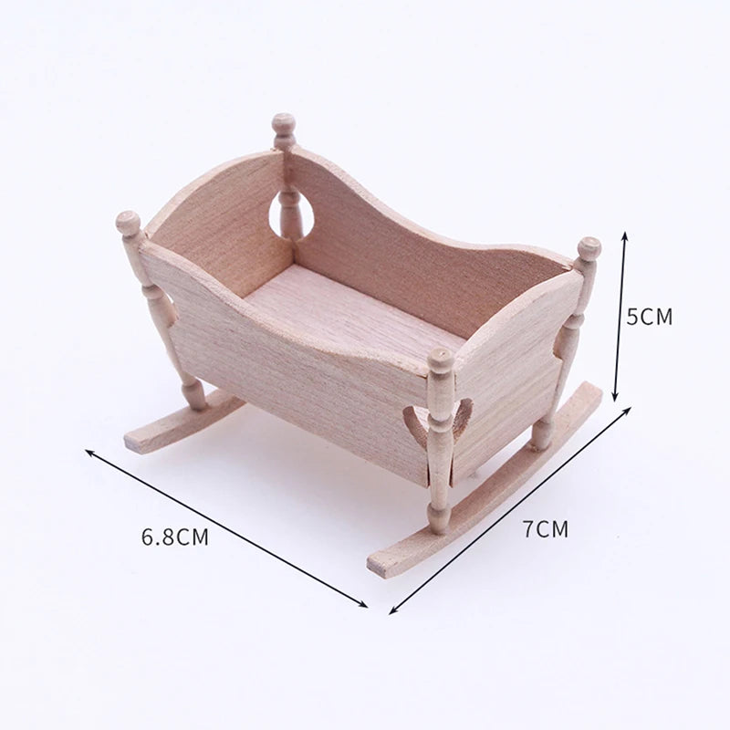 1:12 Dollhouse Wooden Cradle Miniature Furniture Accessory Log Color
