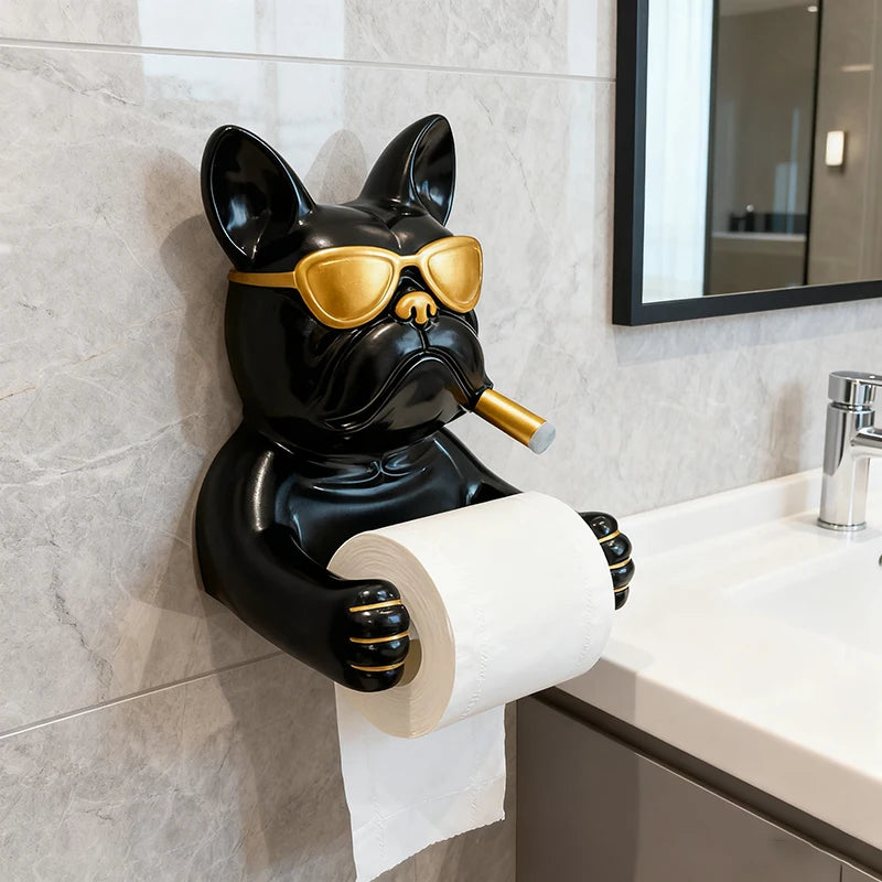 French Bulldog Toilet Paper Holder Wall-Mounted Resin Bathroom Roll Rack