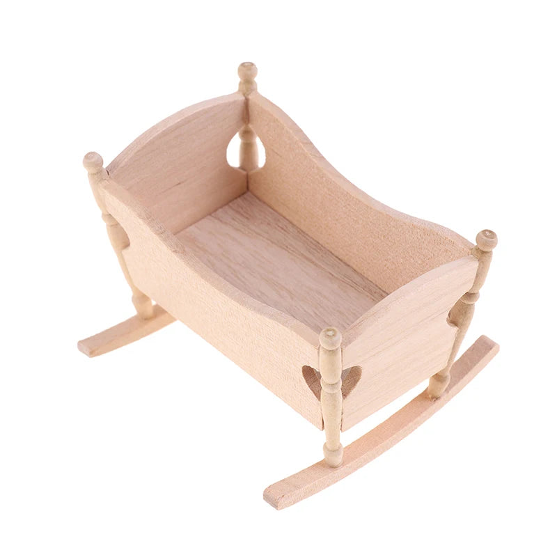 1:12 Dollhouse Wooden Cradle Miniature Furniture Accessory Log Color