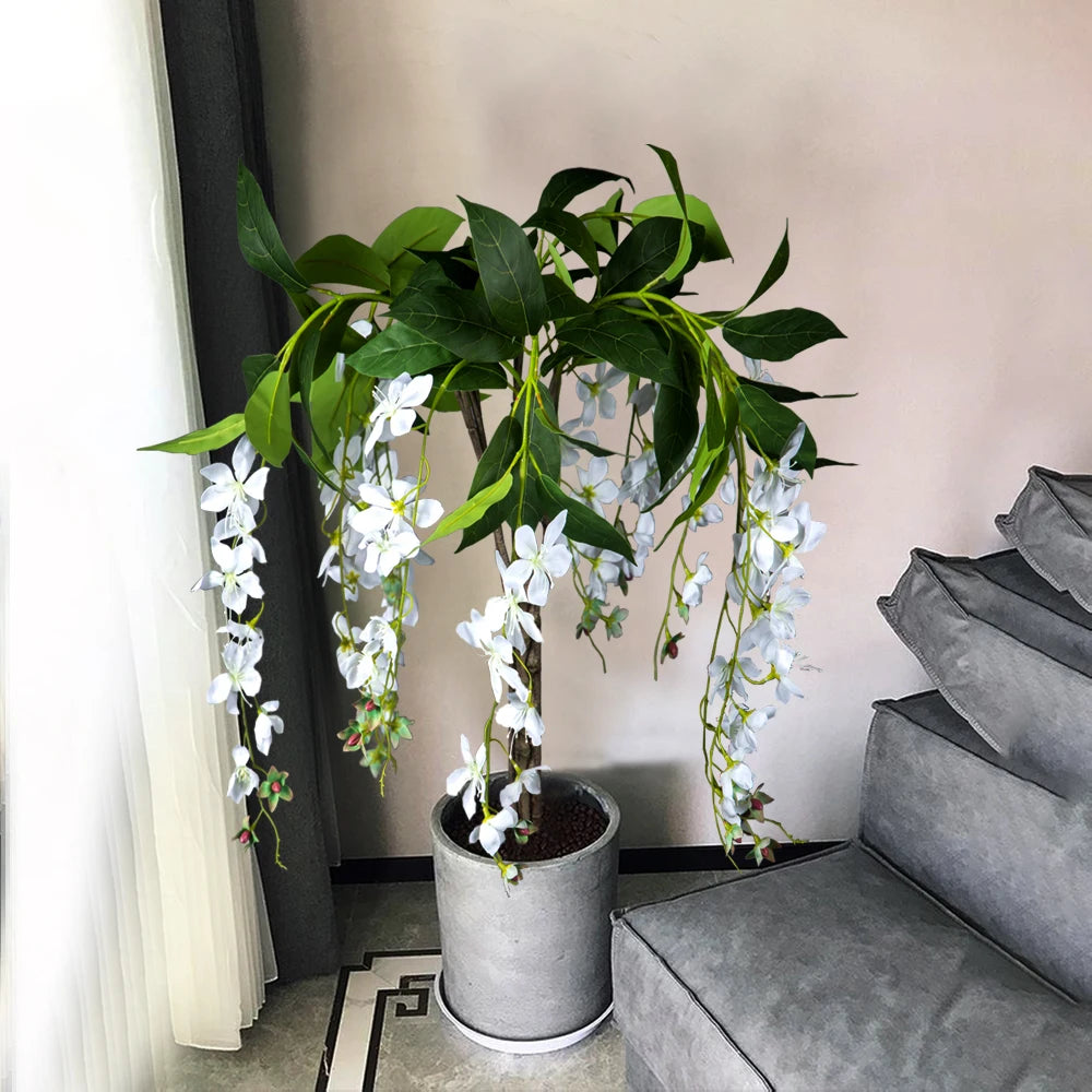95cm Artificial Hanging Jasmine & Peach Blossom Plant