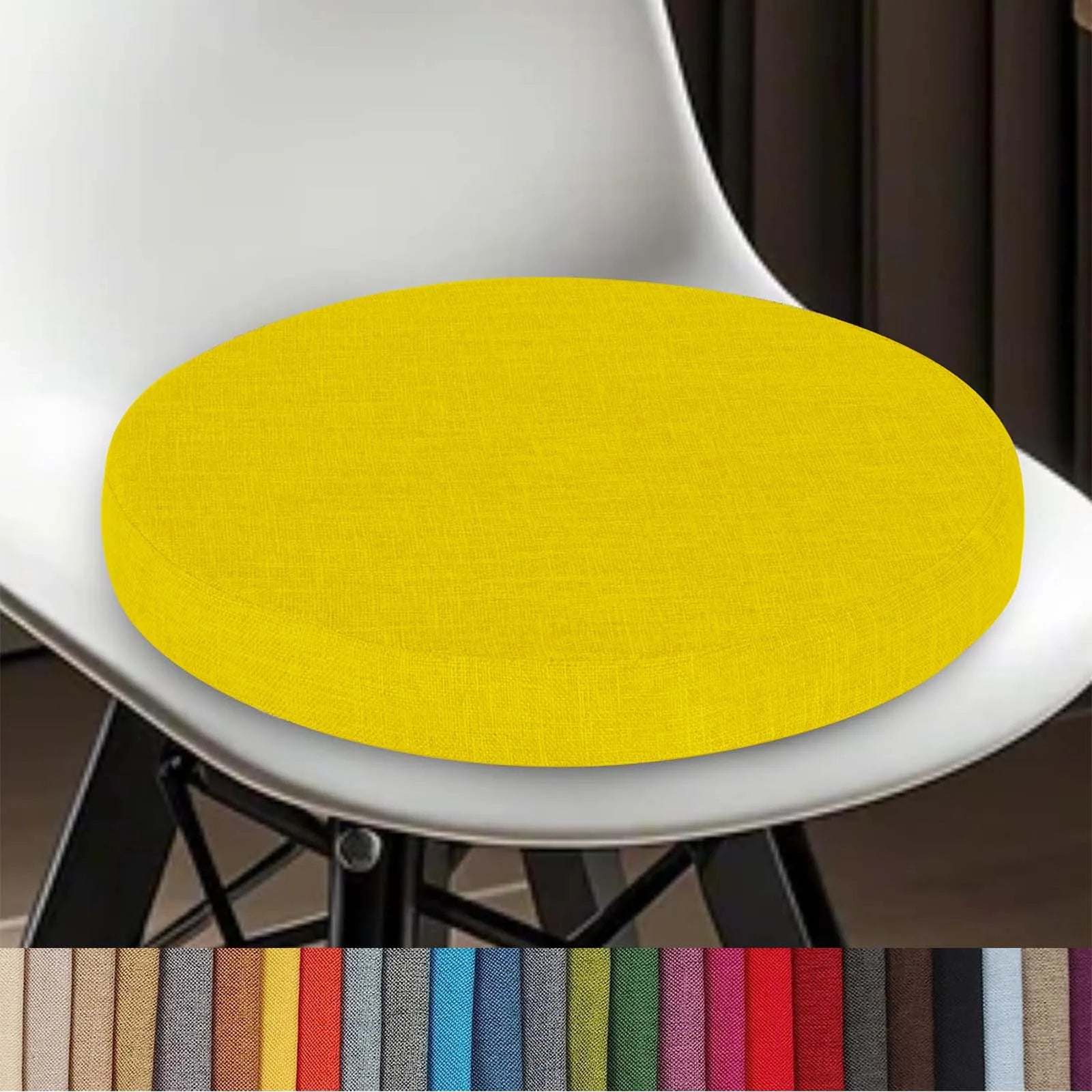 Round Linen Seat Cushion – Breathable PU Foam Pad for Dining & Bar Chairs