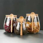 PDQ Glass Pantry Storage Container – Airtight Sugar & Spice Jar with Spoon