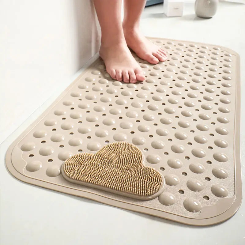 PVC Non-Slip Shower Mat with Suction Cups – Drain Holes Bathtub Rug